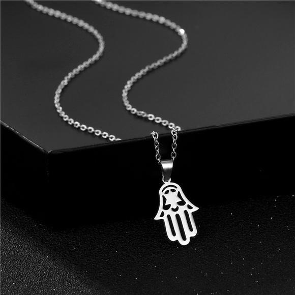 Silver Hamsa Yoga Hand Symbol Necklace - Picture 2 of 2